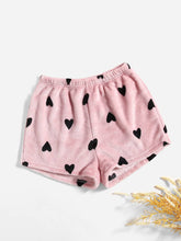 Shorts de dormir con estampado de corazón de franela